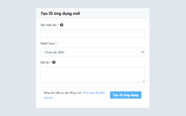 tạo id ứng dụng mới