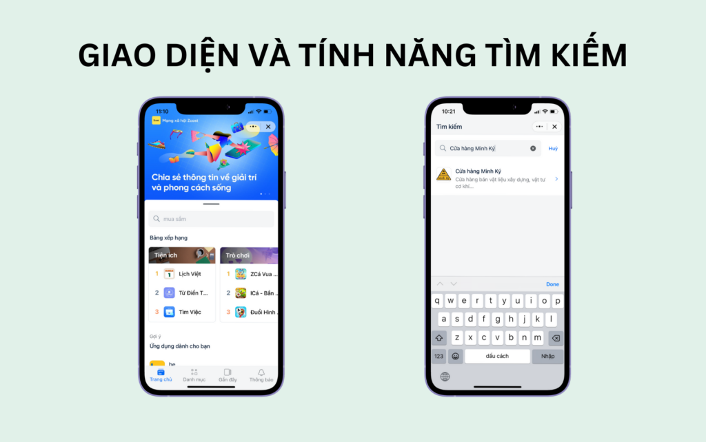 Giao diện và tính năng tìm kiếm trên Mini App